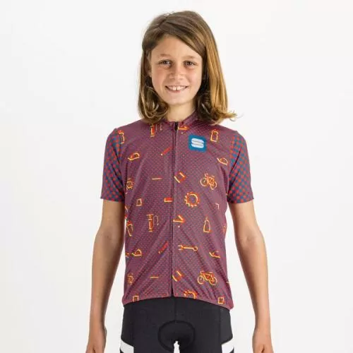 Sportful Checkmate Kid Jersey - red blue pompelmo