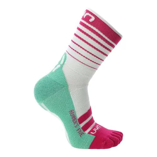 UYN Woman Runners Five Socks - white/fuchsia/green