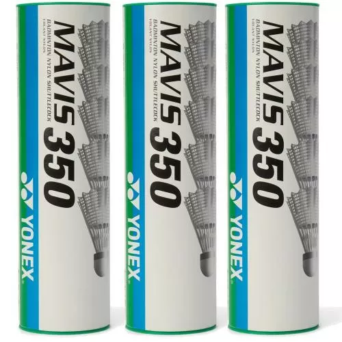3-er Set Yonex Mavis 350 Badminton Shuttles (6 Stück) - weiss