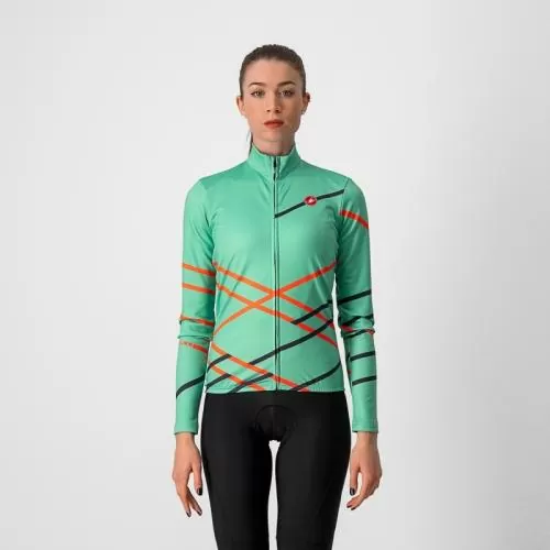 Castelli Diagonal Jersey FZ - Jade Green/Brilliant Pink-Dark Steel Blue