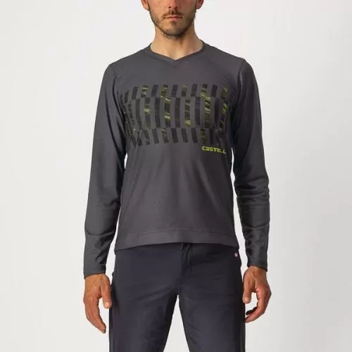 Castelli Trail Tech Longsleeve Tee - Dark Gray/Black-Electric Lime