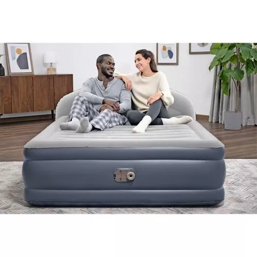 Bestway Doppelluftbett mit LoungeLux Kop fteil und integrierter Elektropumpe - blau