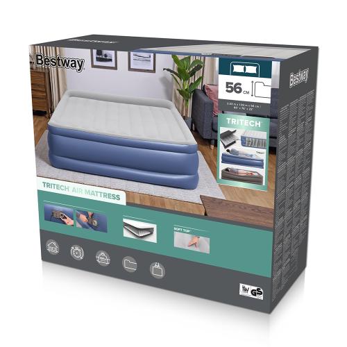 Bestway Tritech Kingsize-Luftbett mit in tegrierter Elektropumpe 203x193x56 cm - blau grau