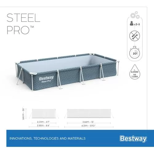 Bestway Steel Pro Rectangle Above Ground Pool Set 3.66 m x 2.01 m x 66 cm - grey