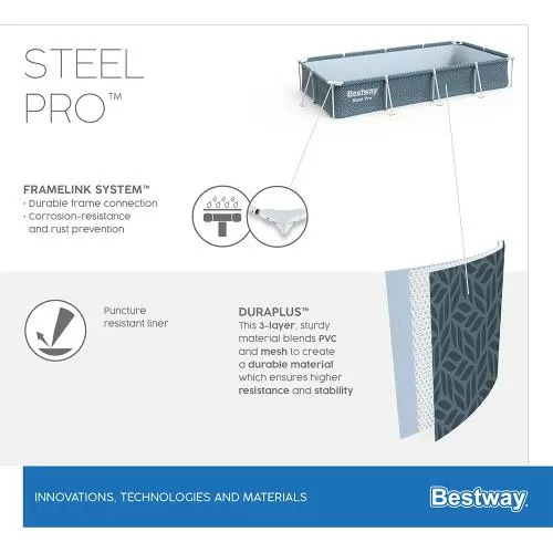 Bestway Steel Pro Rectangle Above Ground Pool Set 3.66 m x 2.01 m x 66 cm - grey