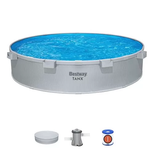 Bestway TANX Runder Stahlwandpool 305 x 61 cm, All-in-One-Set - grau