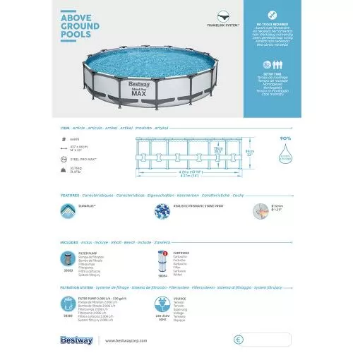 Bestway Steel Pro MAX Above Ground Pool Set 4.27 m x 84 cm - grey