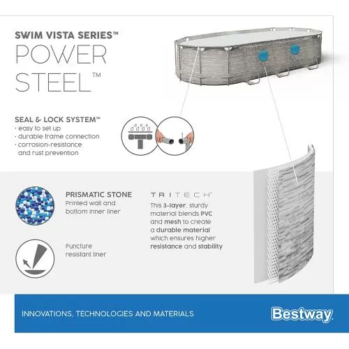 Bestway Power Steel Swim Vista Series II Aufstellpool Komplett-Set 549x274x122cm - grau