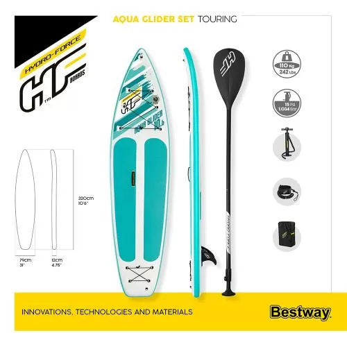 Bestway Hydro-Force Aqua Glider Inflatable Stand -Up Paddleboard Set - white blue