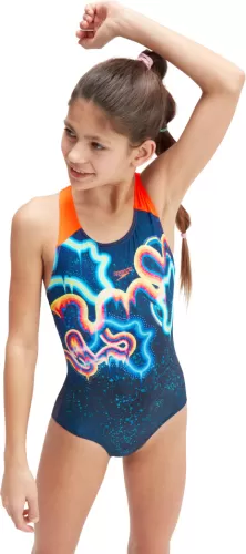 Speedo Digital Placement Splashback Swimwear Female Junior/Kids - True Navy/Volcani