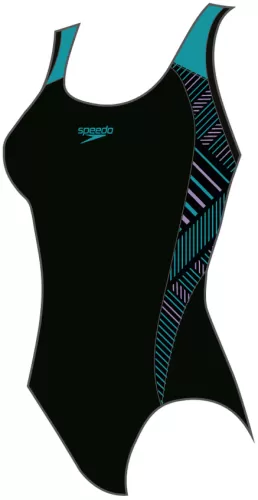 Speedo Plastisol Laneback Swimwear Female Adult - Black/Aquarium/Mi