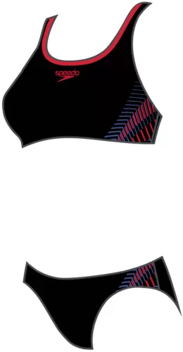Speedo Placement 2PC Swimwear Female Adult - Black/Fed Red/Chr