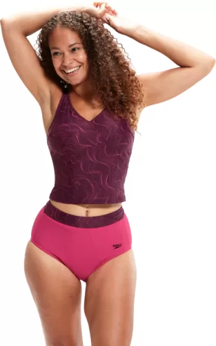 Speedo Evie Printed Shaping Tankini Swimwear Female Adult - Deep Plum/Cherry/