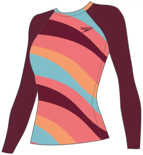 Speedo Printed Long Sleeve Swim Tee Textil Female Adult - Oxblood/Soft cora