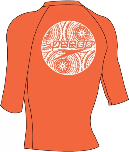 Speedo Printed Short Sleeve Rash Top Male Junior/Kids (6-16) - Boost Orange/Whit