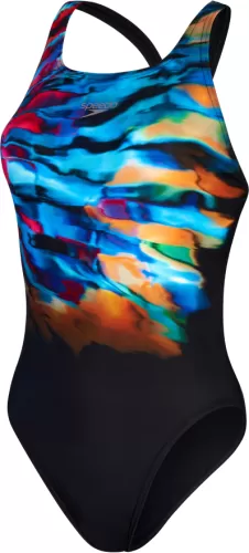 Speedo Placement Digital Leaderback Swimwear Female Adult - Black/Cobalt Pop/