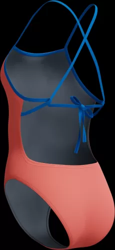 Speedo Solid Tie Back Swimwear Female Adult - Neon Coral-Lagoon Blue