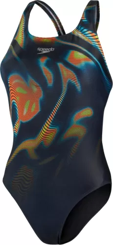 Speedo Placement Digital Powerback Swimwear Female Adult - Black/Atomic Lime