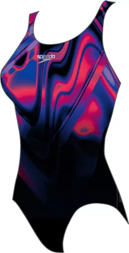 Speedo Placement Digital Powerback Swimwear Female Adult - Black/Phoenix Red