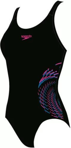 Speedo Plastisol Placement Muscleback Swimwear Female Junior/Kids (6 - Black/Rose Violet