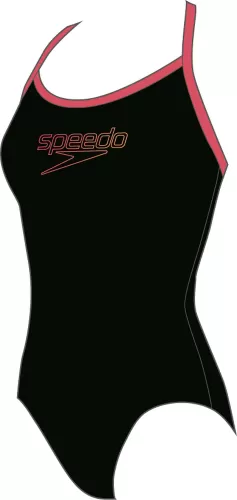 Speedo Boom Logo Thinstrap Muscleback Swimwear Female Junior - Black/Siren Red/