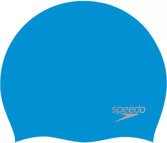 Speedo Plain Moulded Silicone Cap Swim Caps Adults - Blue/Chrome