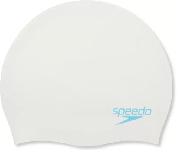 Speedo Plain Moulded Silicone Junior Swim Caps Junior - White/Aqua Splash