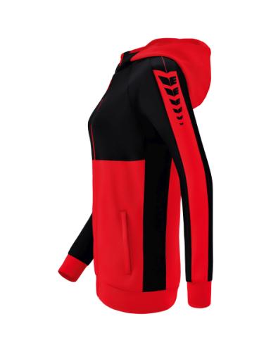 Preview: Erima Frauen Six Wings Trainingsjacke mit Kapuze - rot/schwarz