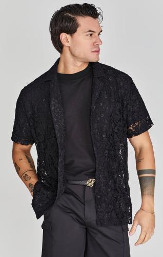 Preview: SikSilk Kurzarmhemd Lace Resort Shirt - schwarz