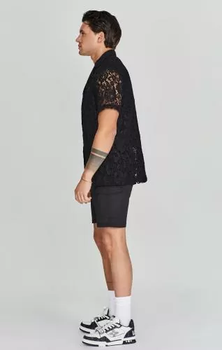 SikSilk Kurzarmhemd Lace Resort Shirt - black