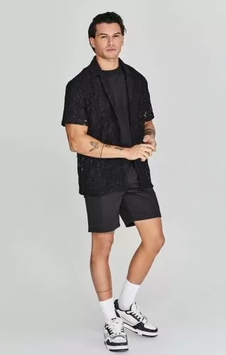 SikSilk Kurzarmhemd Lace Resort Shirt - black
