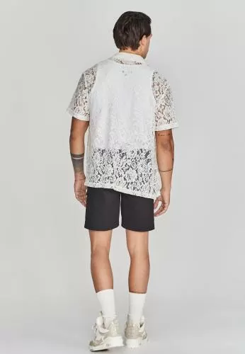 SikSilk Kurzarmhemd Lace Resort Shirt - beige