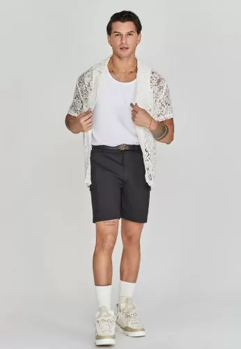 SikSilk Kurzarmhemd Lace Resort Shirt - beige