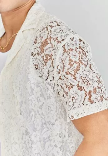 SikSilk Kurzarmhemd Lace Resort Shirt - beige
