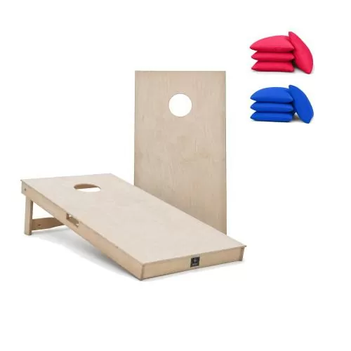Gockel Cornhole Boards natural Set - 2 Boards 4 rote und 4 blaue Bags