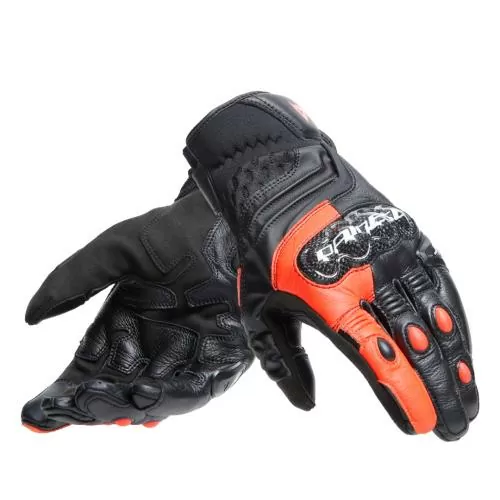 Dainese Lederhandschuhe Carbon 4 Kurz - schwarz-fluo rot