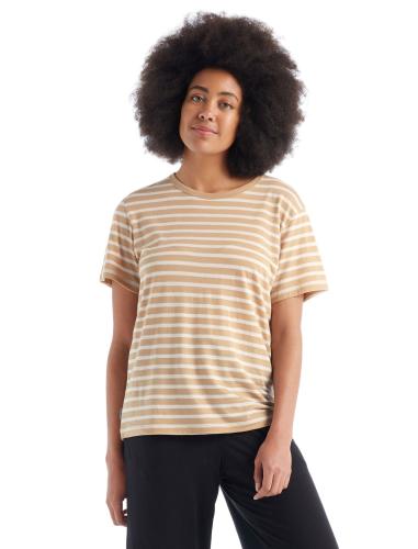 Preview: Icebreaker Women Granary SS Tee Stripe - sand/ecru hthr/s