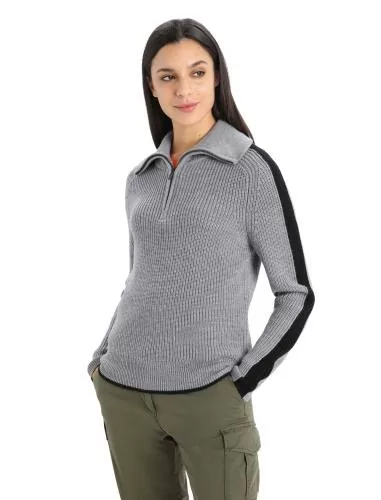 Icebreaker Women Lodge LS Half Zip Sweater - gritstone hthr