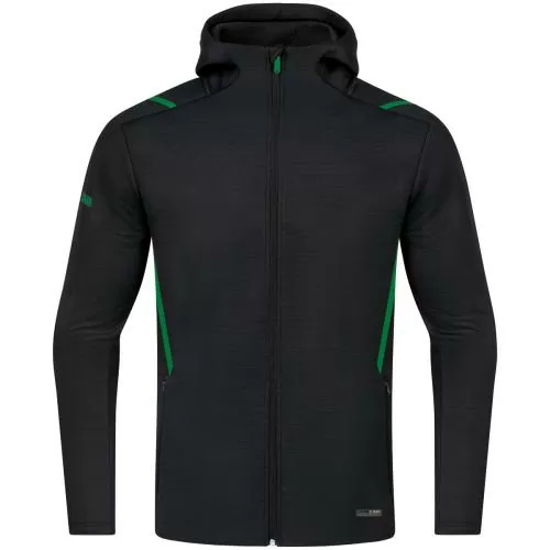 Jako Leisure Jacket Challenge With Hood - black melange/sport green