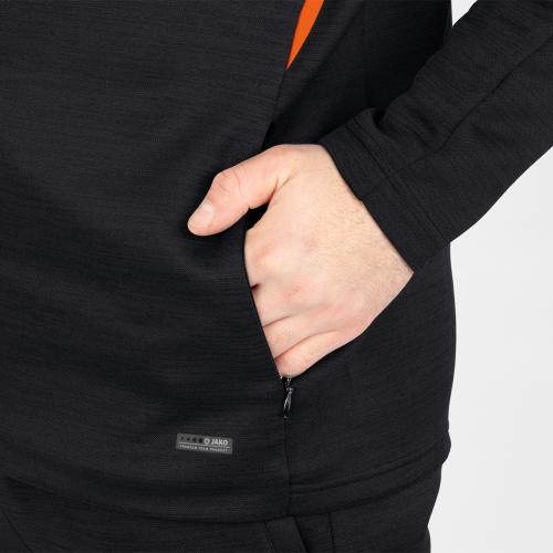 Jako Kinder Freizeitjacke Challenge mit Kapuze - schwarz meliert/neonorange