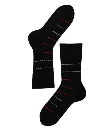 Lenz Longlife socks men 2er Pack - black/blue-grey-red stripes