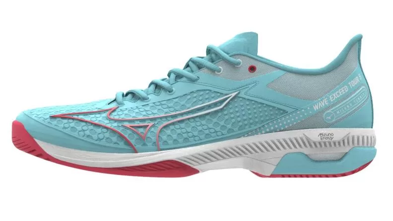 Mizuno Sport Wave Exceed Tour 5 CC W Tennis Women Footwear - Tanager Turquoise/Fiery Coral 2/White