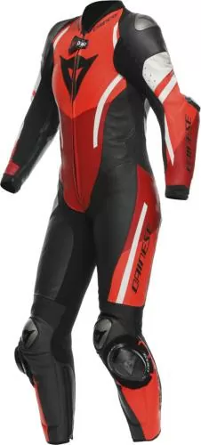 Dainese Damen Lederkombi D-Air perf. 1-tlg Misano 3 - schwarz-rot-fluo rot