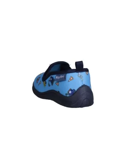 Playshoes Hausschuh Allover Baustelle - blau