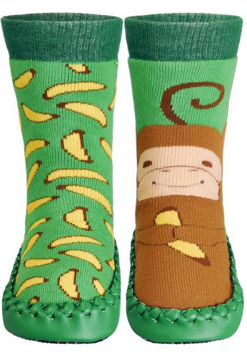 Preview: Playshoes Hüttenschuh Affe - grün