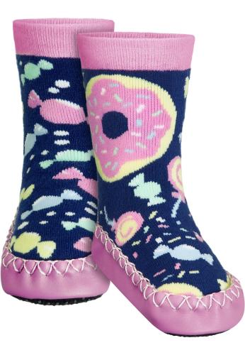 Preview: Playshoes Hüttenschuh Bonbons - marine/rosa