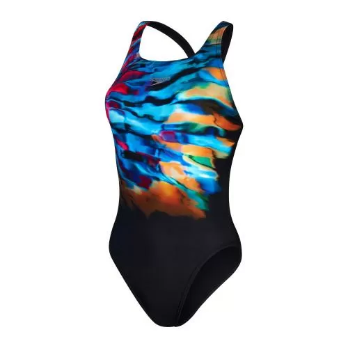 Speedo Badeanzug Placement Digital Leaderback Swimwear Female Adult - Black/Cobalt Pop/