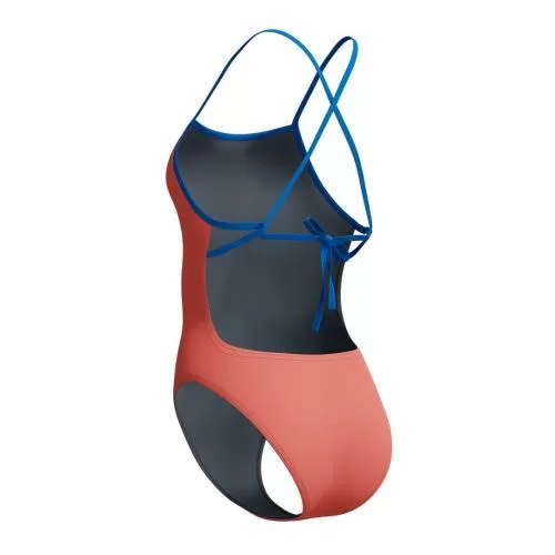 Speedo Solid Tie Back Swimwear Female Adult - Neon Coral-Lagoon Blue