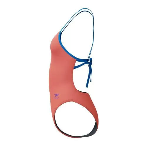 Speedo Solid Tie Back Swimwear Female Adult - Neon Coral-Lagoon Blue