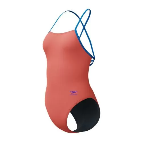 Speedo Solid Tie Back Swimwear Female Adult - Neon Coral-Lagoon Blue